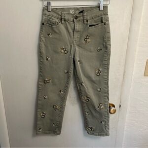 DG2 Diane Gilman Jeans Embroidered Floral Denim Green 4P  Cropped 21” Inseam